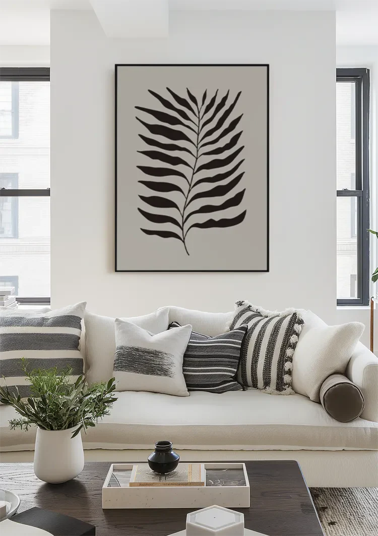 Schwarzer Farnblatt Botanische Illustration Beiger Hintergrund Gemälde