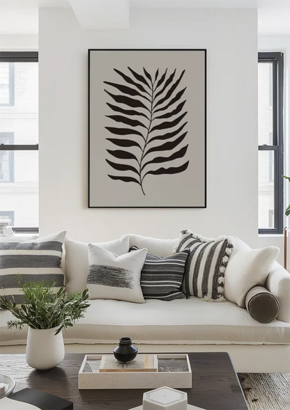 Schwarzer Farnblatt Botanische Illustration Beiger Hintergrund Gemälde