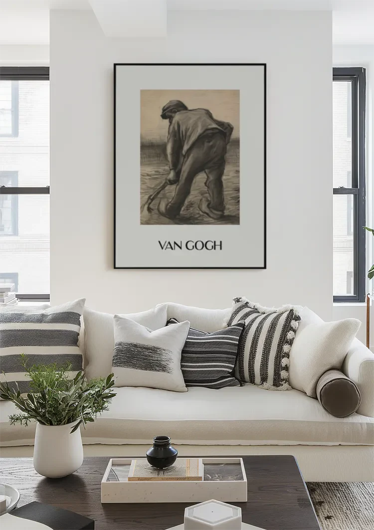 Bauer mit Besen Van Gogh Stil Skizze Beiger Hintergrund Gemälde