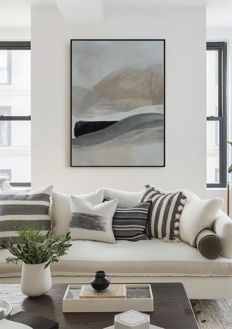 Abstract Wavy Brushstrokes Beige Grey Minimalist Painting