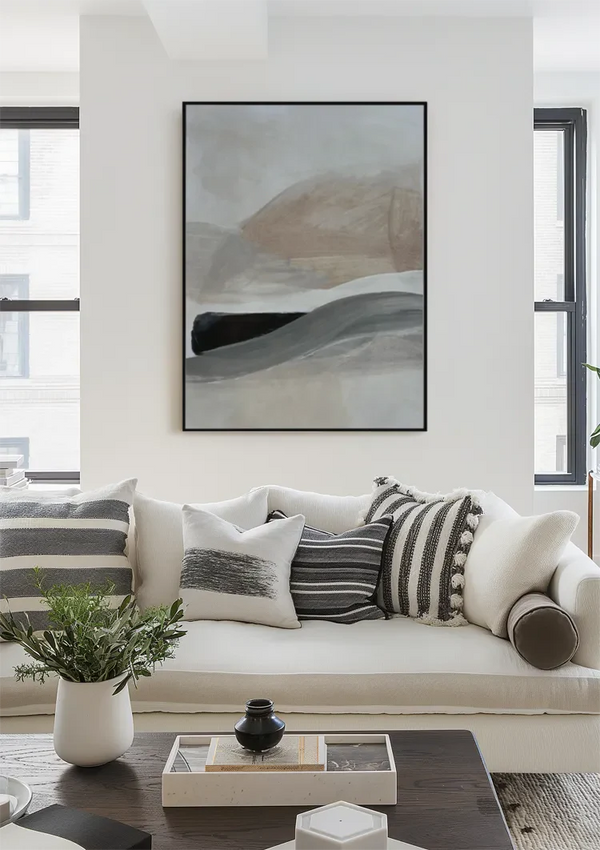 Abstract Wavy Brushstrokes Beige Grey Minimalist Painting