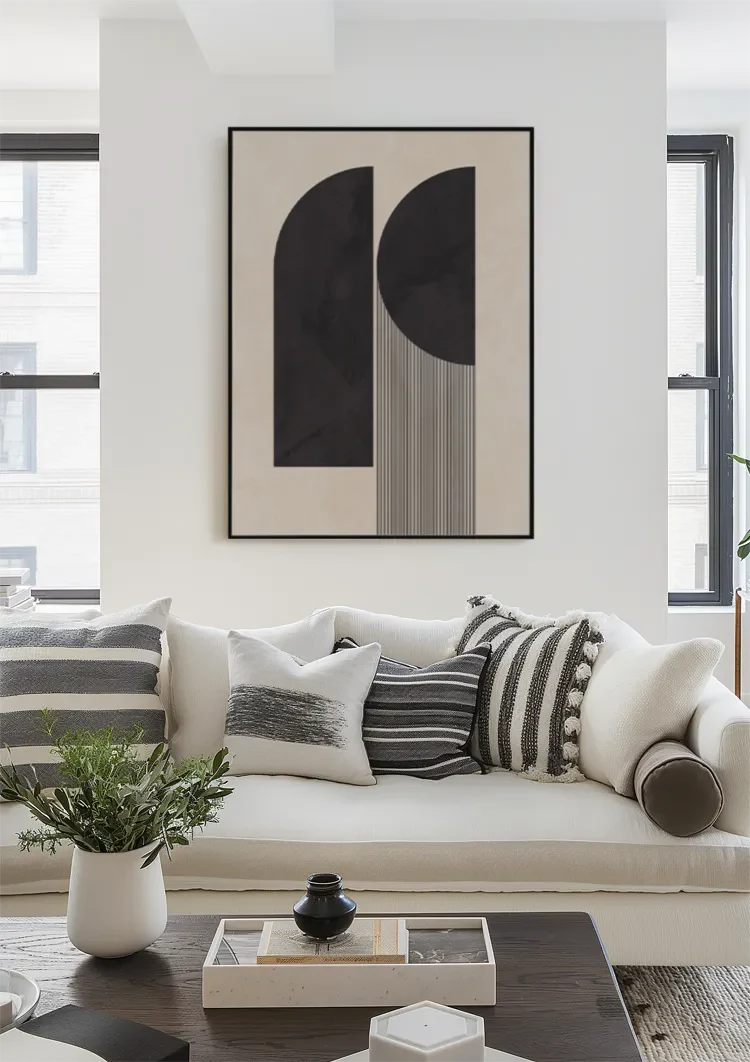 Moderne Abstrakte Geometrische Formen Schwarz Beige Grau Minimalistische Malerei