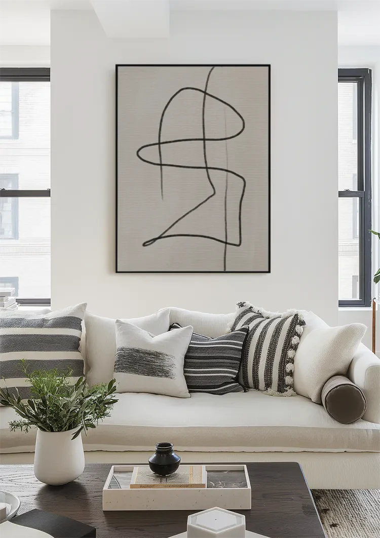 Fließende Linienkunst Abstrakt Beige Hintergrund Minimalistisches Gemälde