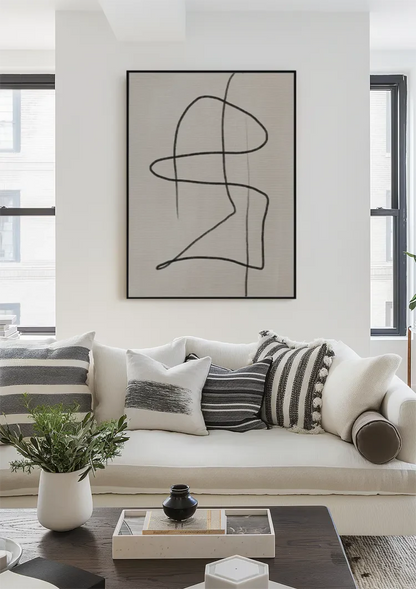 Fließende Linienkunst Abstrakt Beige Hintergrund Minimalistisches Gemälde