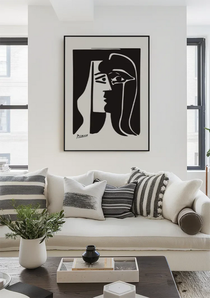 Picasso Kubistisch Zwart Wit Gezicht Portret Schilderij