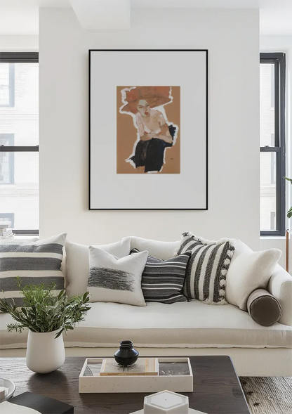 Abstracte Vrouw Met Hoed Oranje Expressief Portret Schilderij
