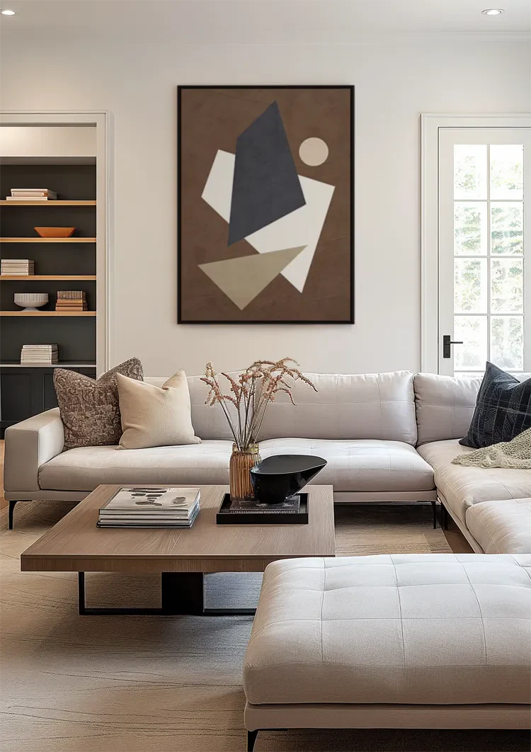 Abstrakte Geometrische Formen Blau Braun Beige Modernes Gemälde