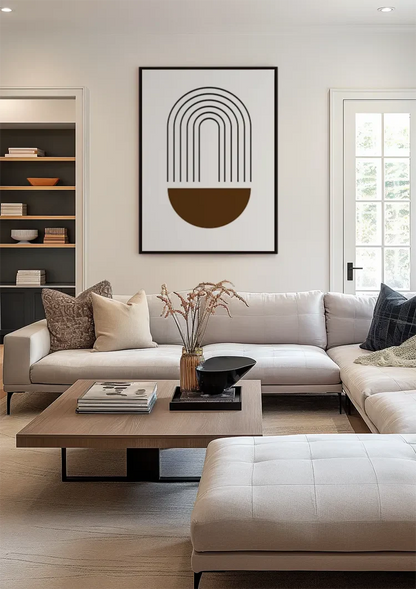 Abstracte Boog Geometrisch Bruin Wit Minimalistisch Modern Schilderij