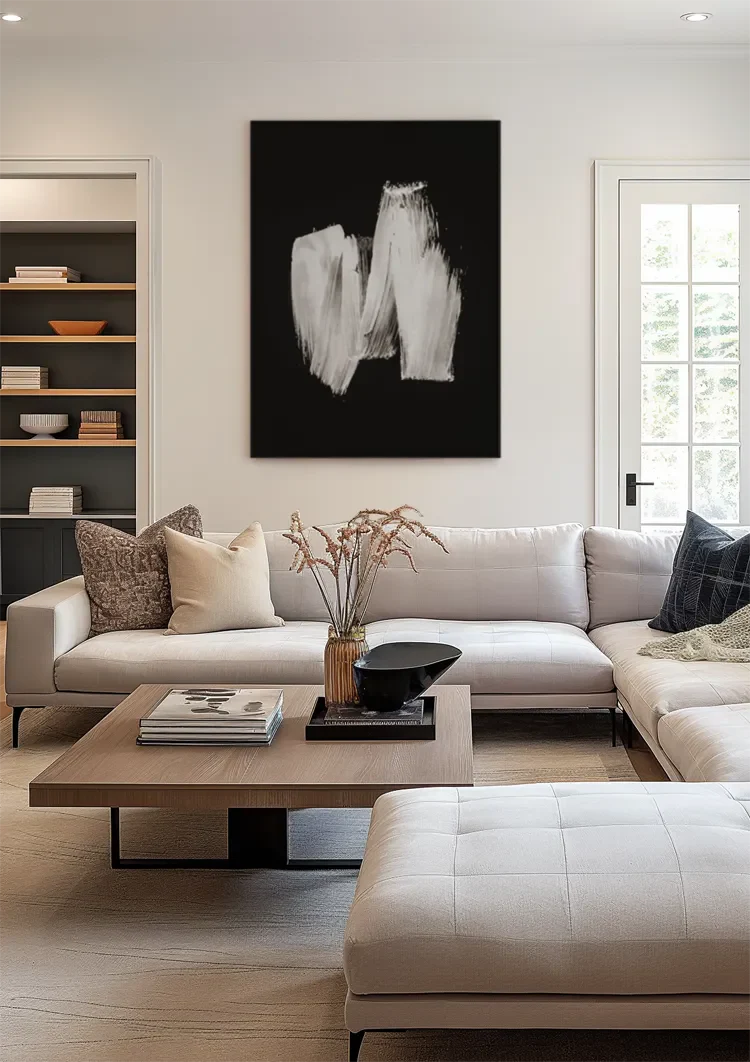 White Paint Strokes Black Abstract Expressive Gestural Art Painting