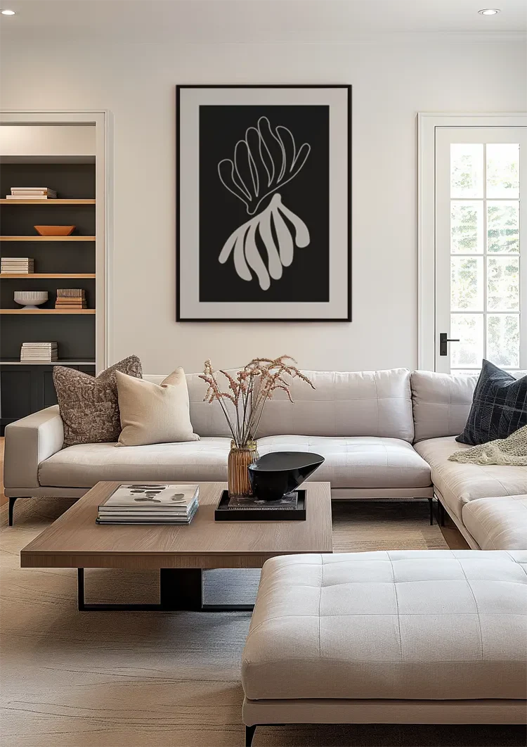 Abstract Coral Shape Black White Filled Shapes Graphic Painting
