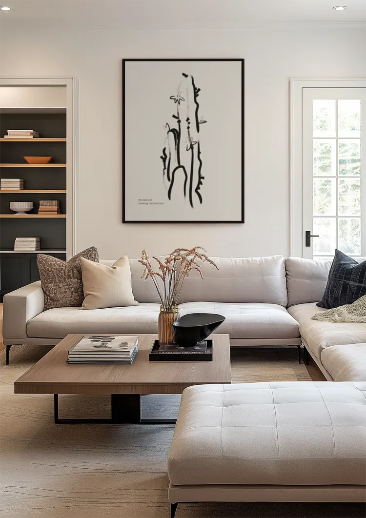 Cactus Lijntekening Zwart Wit Minimalistisch Botanisch Kunst Schilderij