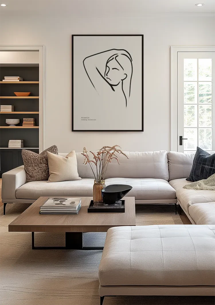 Woman Line Art Arm Up Minimalist Black White Portrait Painting