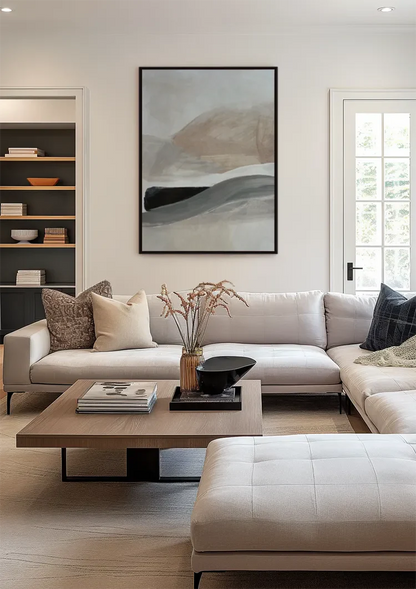 Abstract Wavy Brushstrokes Beige Grey Minimalist Painting