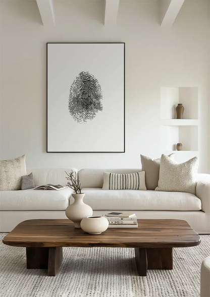 Schwarzer Fingerabdruck Minimalistisch Weiß Modern Abstraktes Gemälde