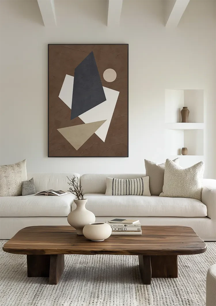 Abstrakte Geometrische Formen Blau Braun Beige Modernes Gemälde