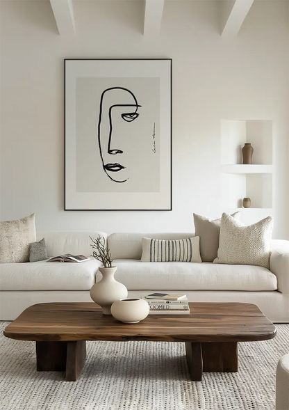 Frauengesicht Linienzeichnung Minimalistische Abstrakte Kunst Beiges Gemälde