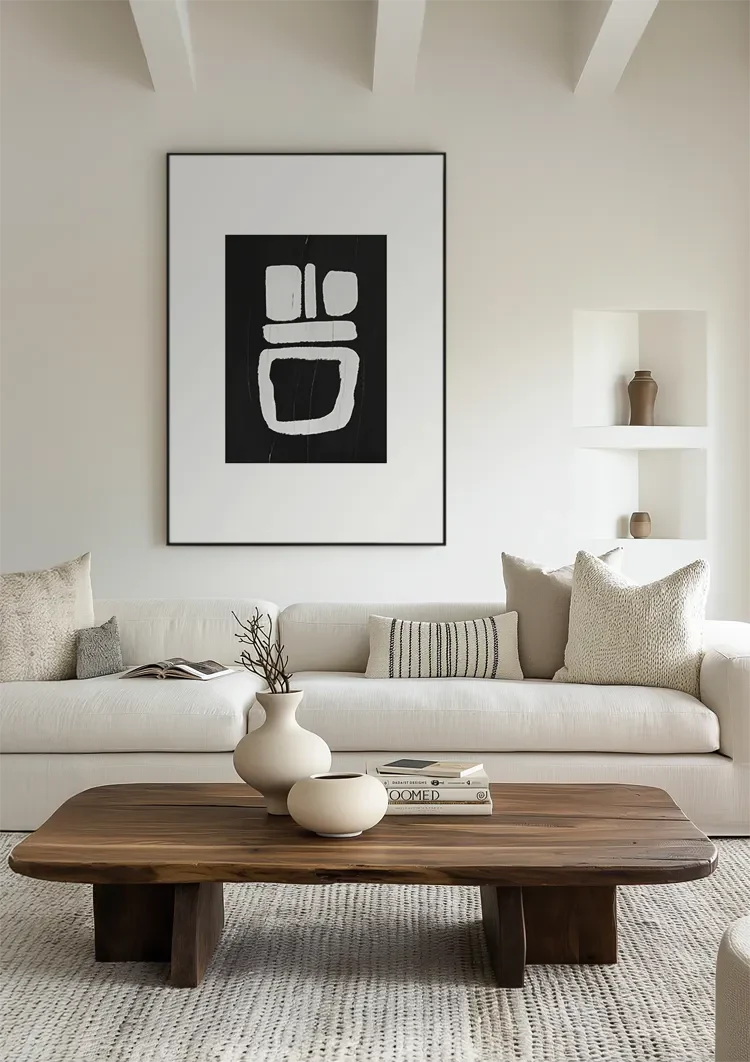 Weiße geometrische Formen, schwarzes, minimalistisches, abstraktes Kunstgemälde