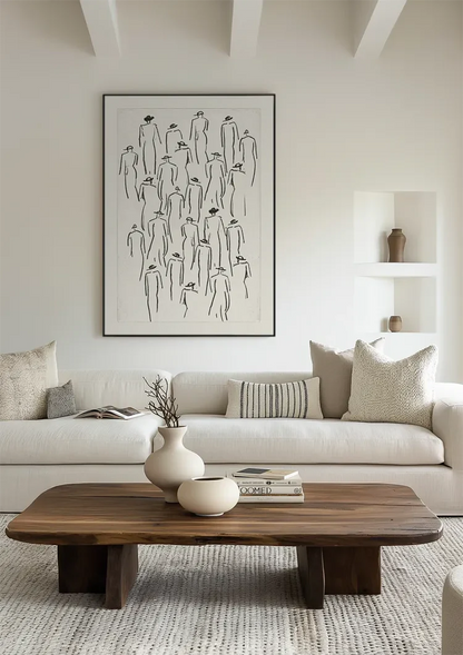 Menschenmenge mit Hüten Strichzeichnung Minimalistisch Schwarz-Weiß Menschen Kunst Malerei