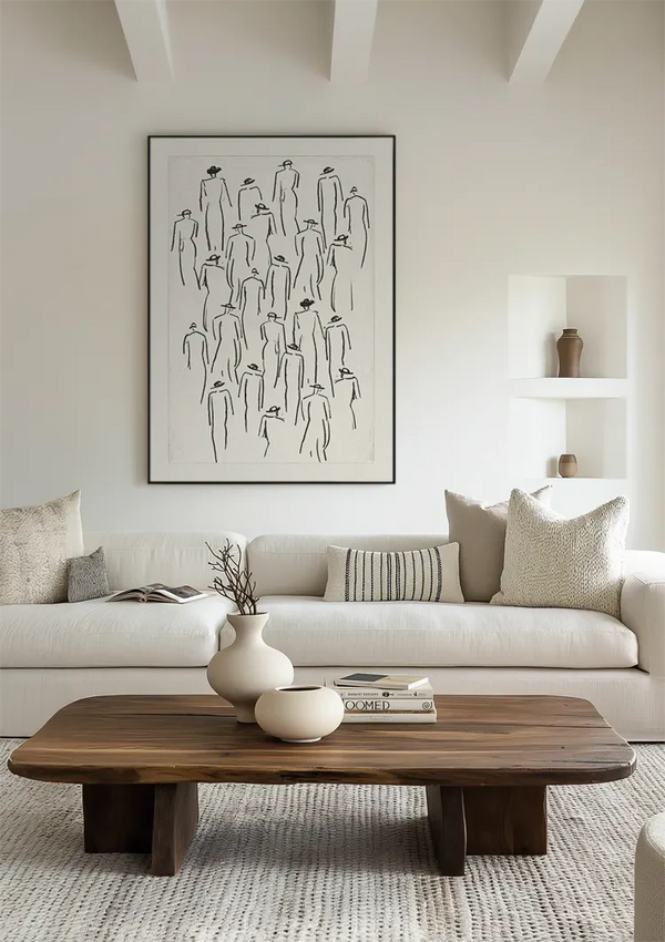 Menschenmenge mit Hüten Strichzeichnung Minimalistisch Schwarz-Weiß Menschen Kunst Malerei