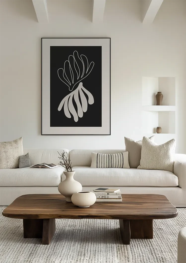 Abstract Coral Shape Black White Filled Shapes Graphic Painting