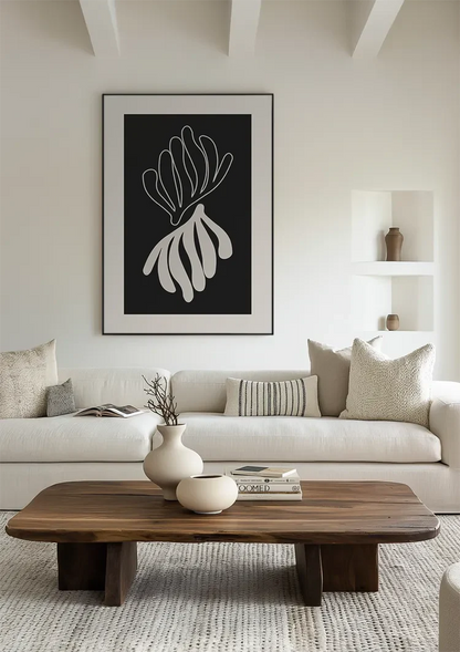 Abstract Coral Shape Black White Filled Shapes Graphic Painting