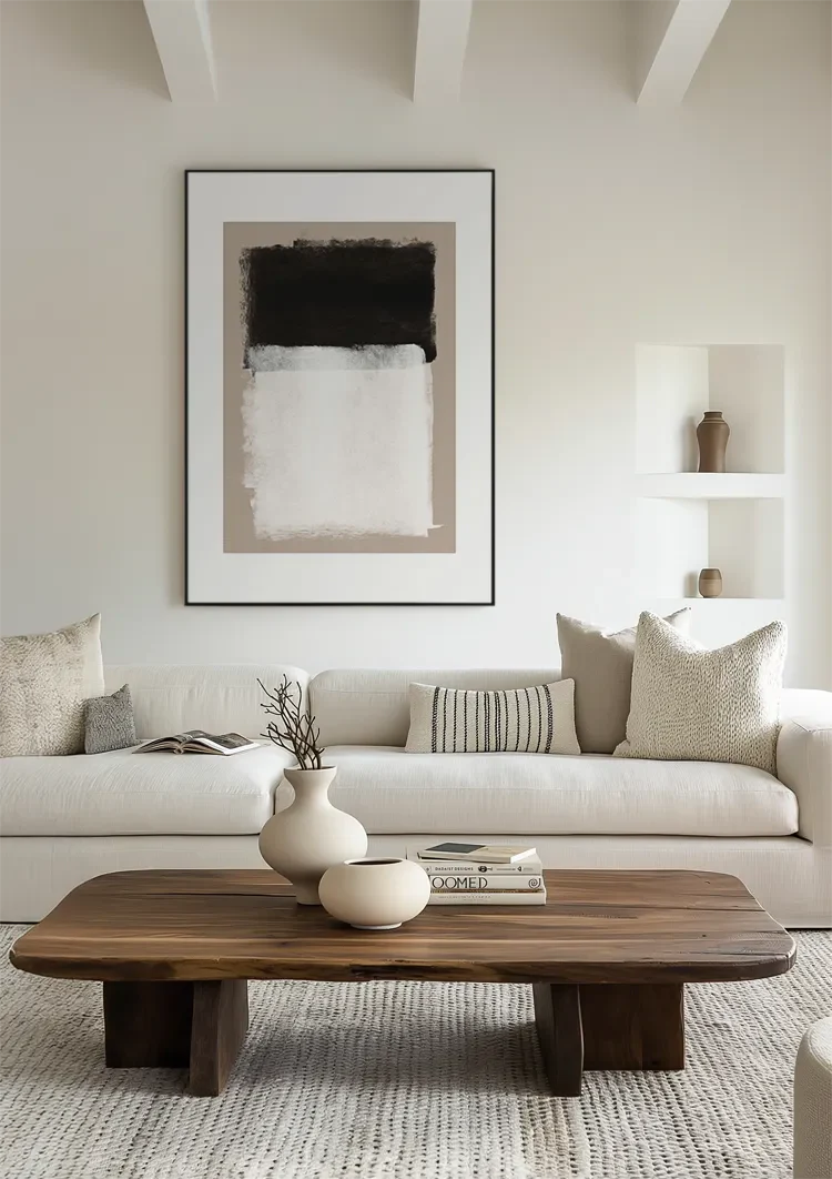 Abstract Color Fields Black Beige White Expressive Minimalist Painting