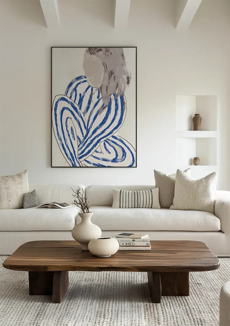 Frau Blaue Gestreifte Linien Abstrakt Figur Modern Expressionistisches Gemälde