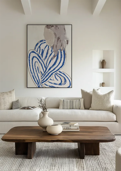 Frau Blaue Gestreifte Linien Abstrakt Figur Modern Expressionistisches Gemälde
