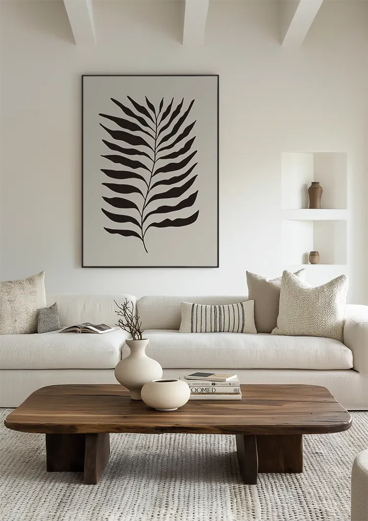 Schwarzer Farnblatt Botanische Illustration Beiger Hintergrund Gemälde