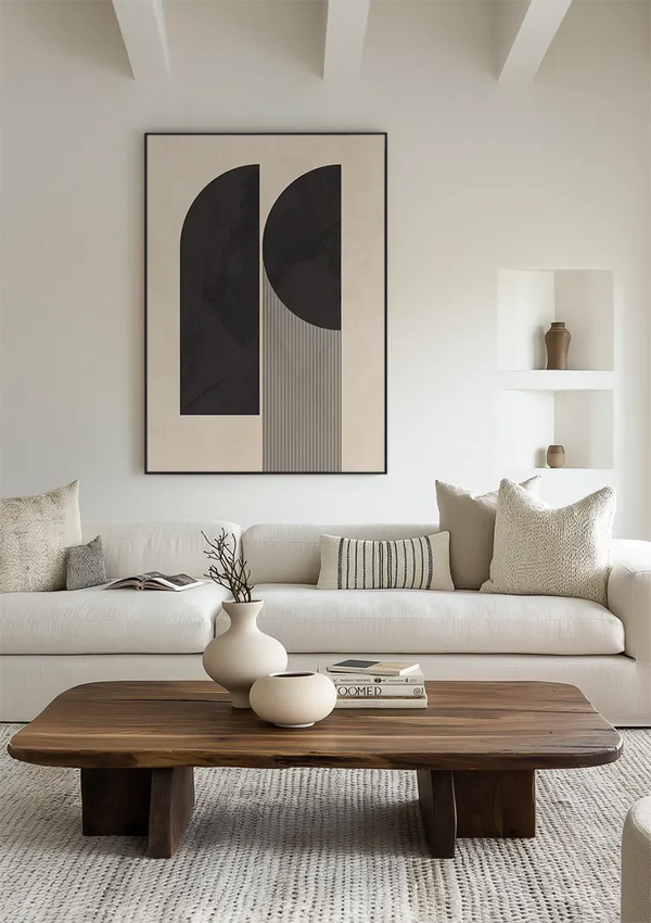 Moderne Abstrakte Geometrische Formen Schwarz Beige Grau Minimalistische Malerei