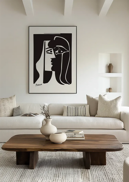 Picasso Kubistisch Zwart Wit Gezicht Portret Schilderij