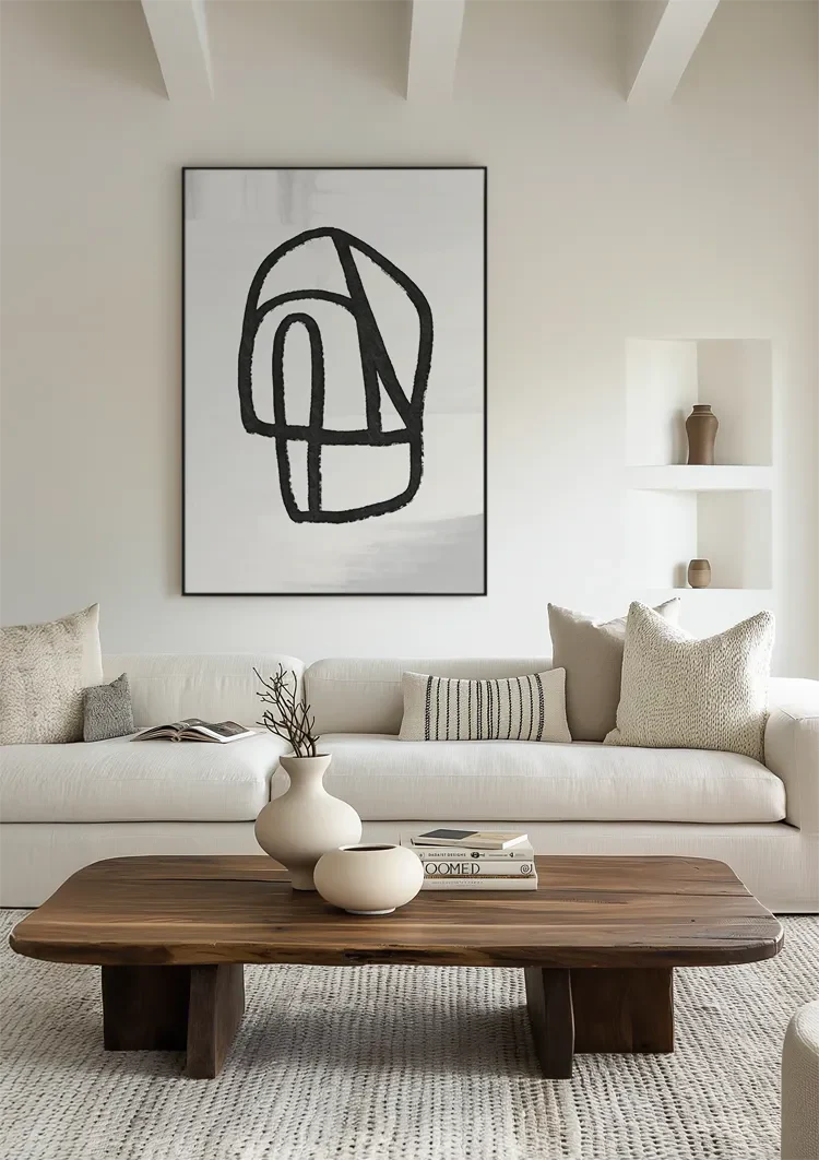 Abstrakte schwarze Pinselstrich-Illustration Figur Weiß Minimalistisches Gemälde