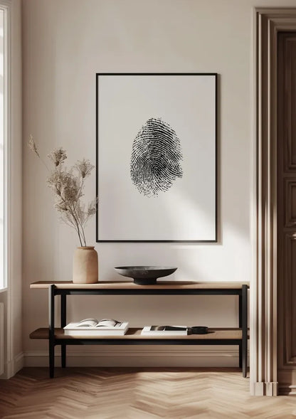 Schwarzer Fingerabdruck Minimalistisch Weiß Modern Abstraktes Gemälde