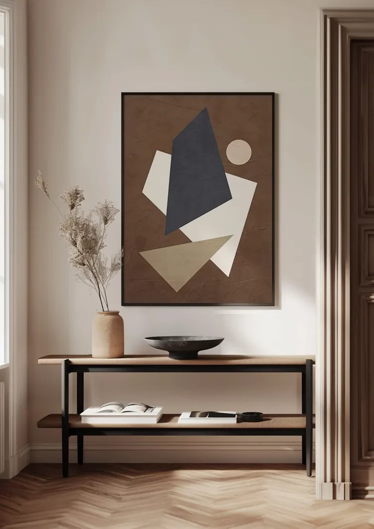 Abstrakte Geometrische Formen Blau Braun Beige Modernes Gemälde