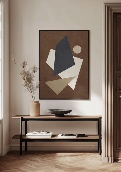 Abstrakte Geometrische Formen Blau Braun Beige Modernes Gemälde