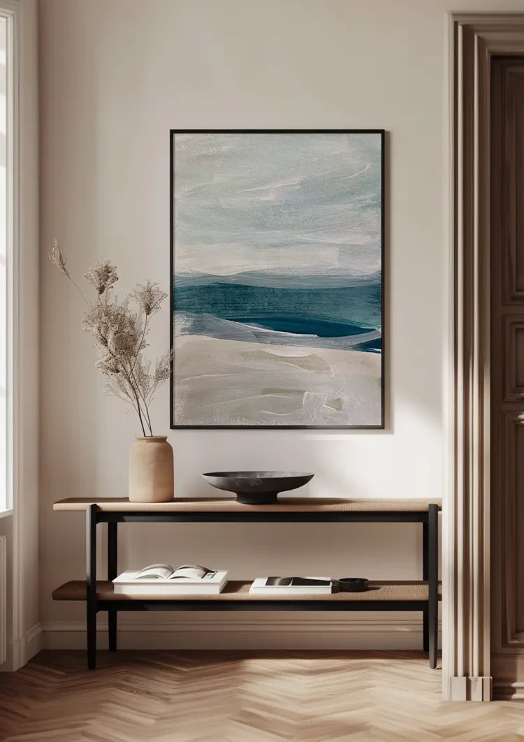 Strand Kust Golven Blauw Zand Impressionistisch Abstract Zee Schilderij