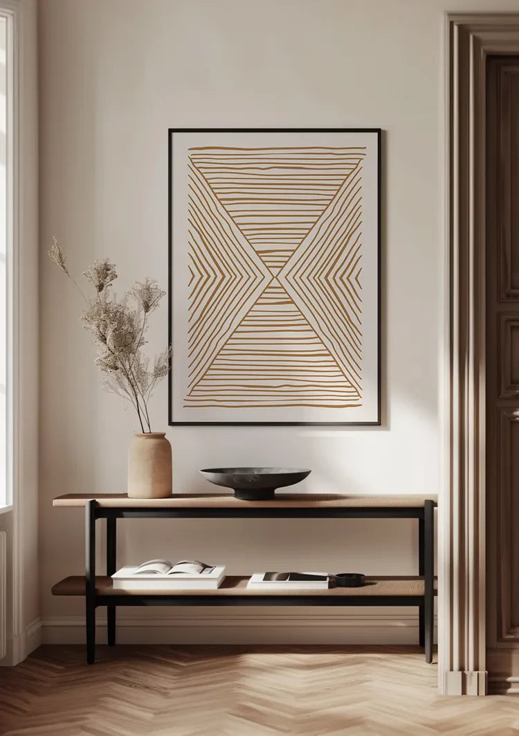 Horizontale Vertikale Linien Gold Beige Geometrisch Minimalistisch Kunst Gemälde