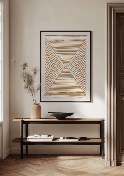 Horizontale Vertikale Linien Gold Beige Geometrisch Minimalistisch Kunst Gemälde