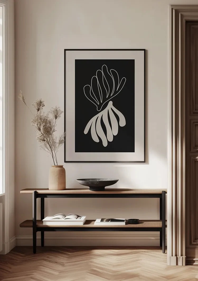 Abstract Coral Shape Black White Filled Shapes Graphic Painting
