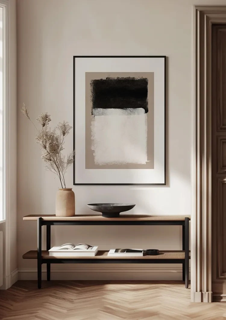 Abstract Color Fields Black Beige White Expressive Minimalist Painting