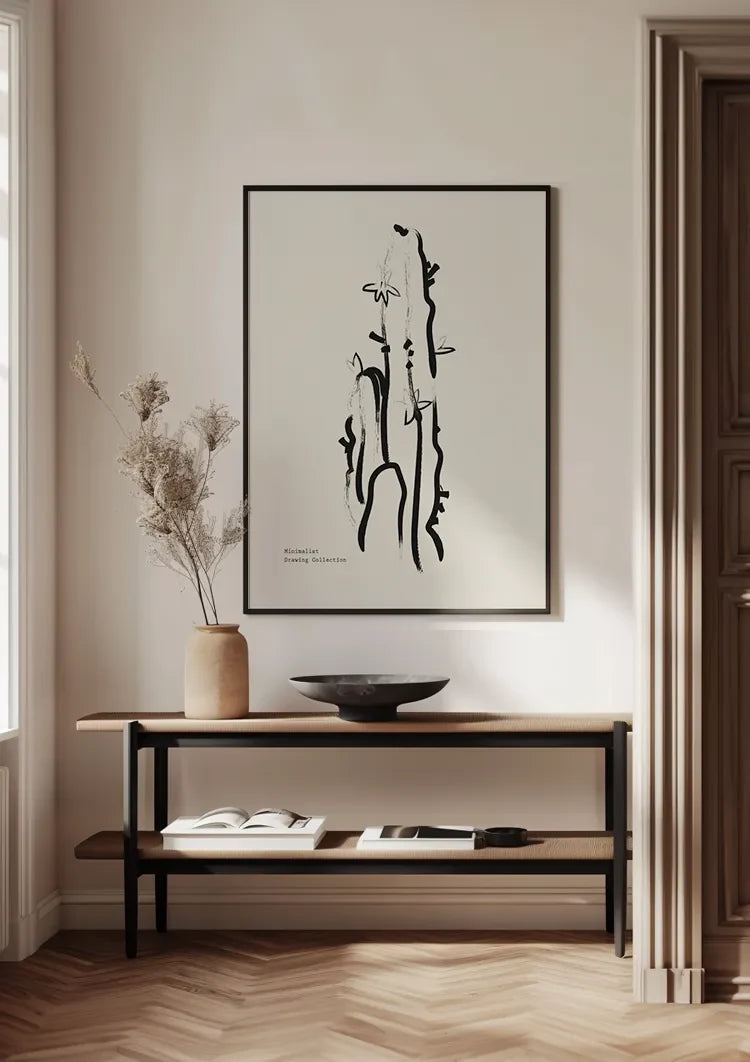Cactus Lijntekening Zwart Wit Minimalistisch Botanisch Kunst Schilderij