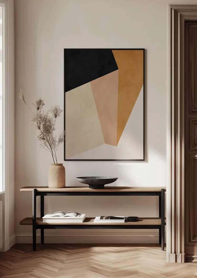 Geometrisch Abstract Aardtinten Driehoeken Minimalistische Kunst Schilderij