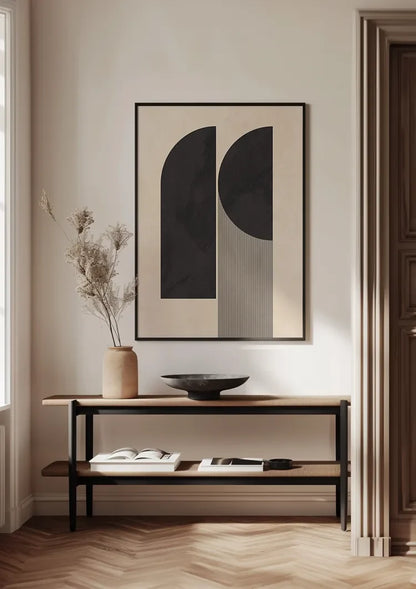 Moderne Abstrakte Geometrische Formen Schwarz Beige Grau Minimalistische Malerei