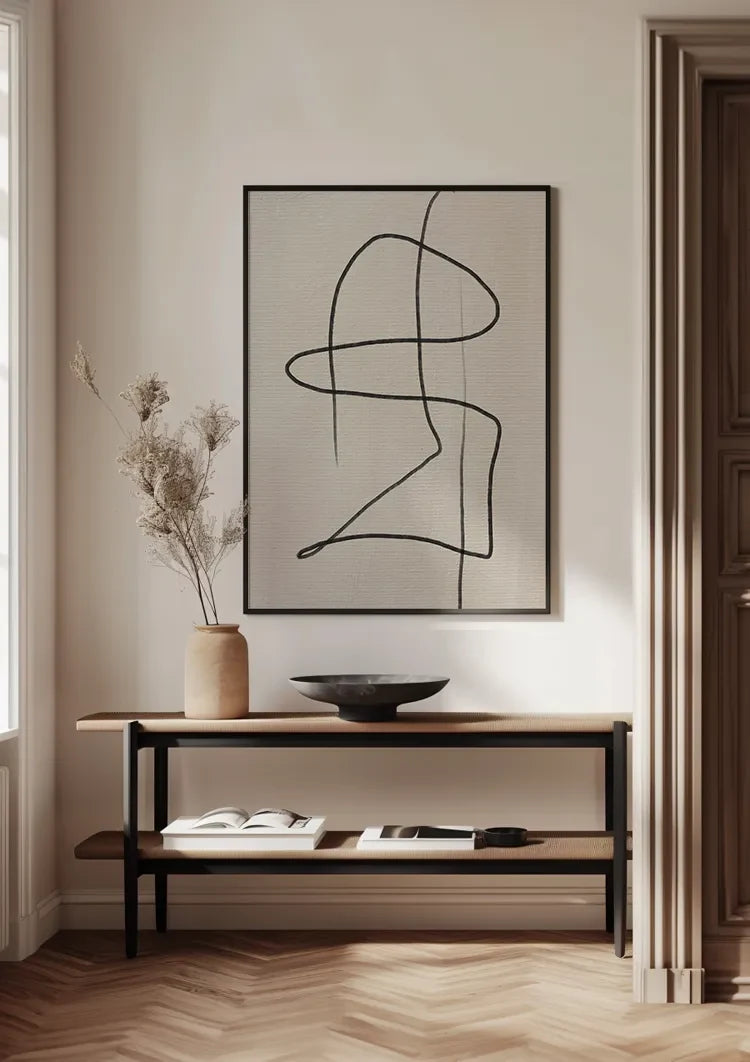 Fließende Linienkunst Abstrakt Beige Hintergrund Minimalistisches Gemälde