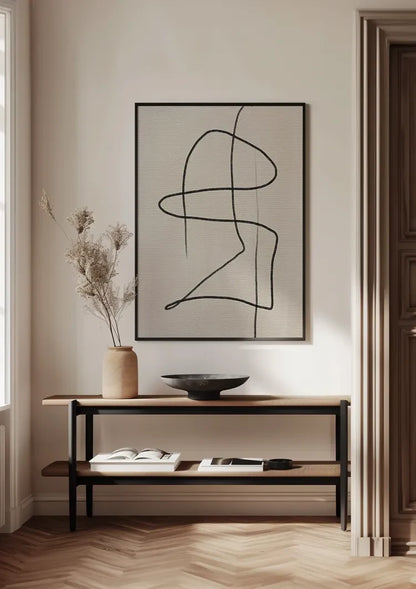 Fließende Linienkunst Abstrakt Beige Hintergrund Minimalistisches Gemälde