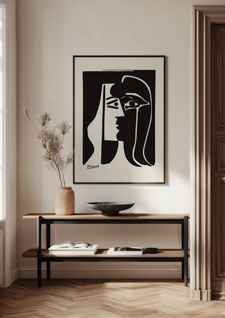 Picasso Kubistisch Zwart Wit Gezicht Portret Schilderij
