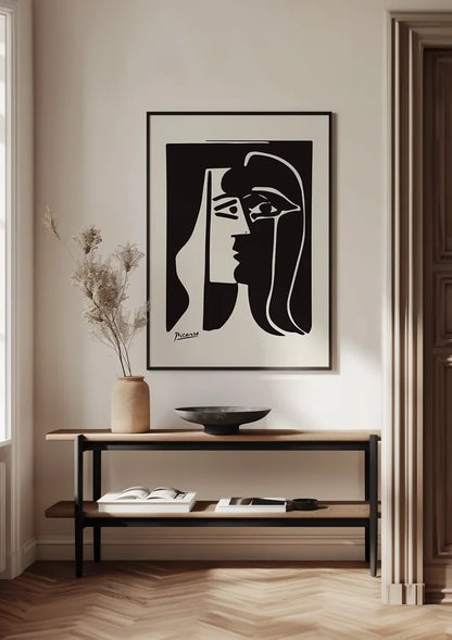 Picasso Kubistisch Zwart Wit Gezicht Portret Schilderij