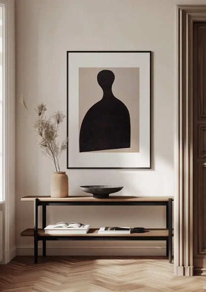 Schwarze Bauernfigur Silhouette Beiger Hintergrund Grafisches Minimalistisches Gemälde