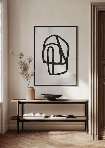 Abstrakte schwarze Pinselstrich-Illustration Figur Weiß Minimalistisches Gemälde