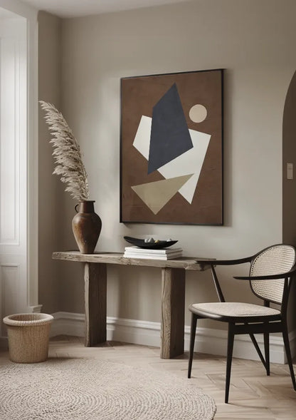 Abstrakte Geometrische Formen Blau Braun Beige Modernes Gemälde